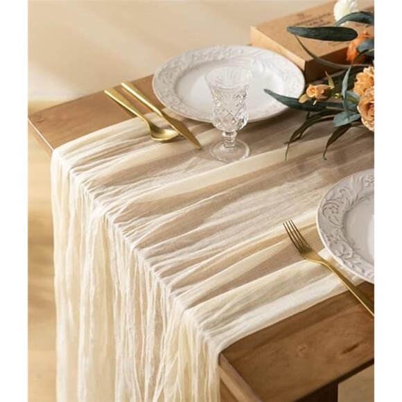 Cheesecloth Table Runner 10ft Gauze Boho Rustic Ivory White Cream - Picture 7 of 7